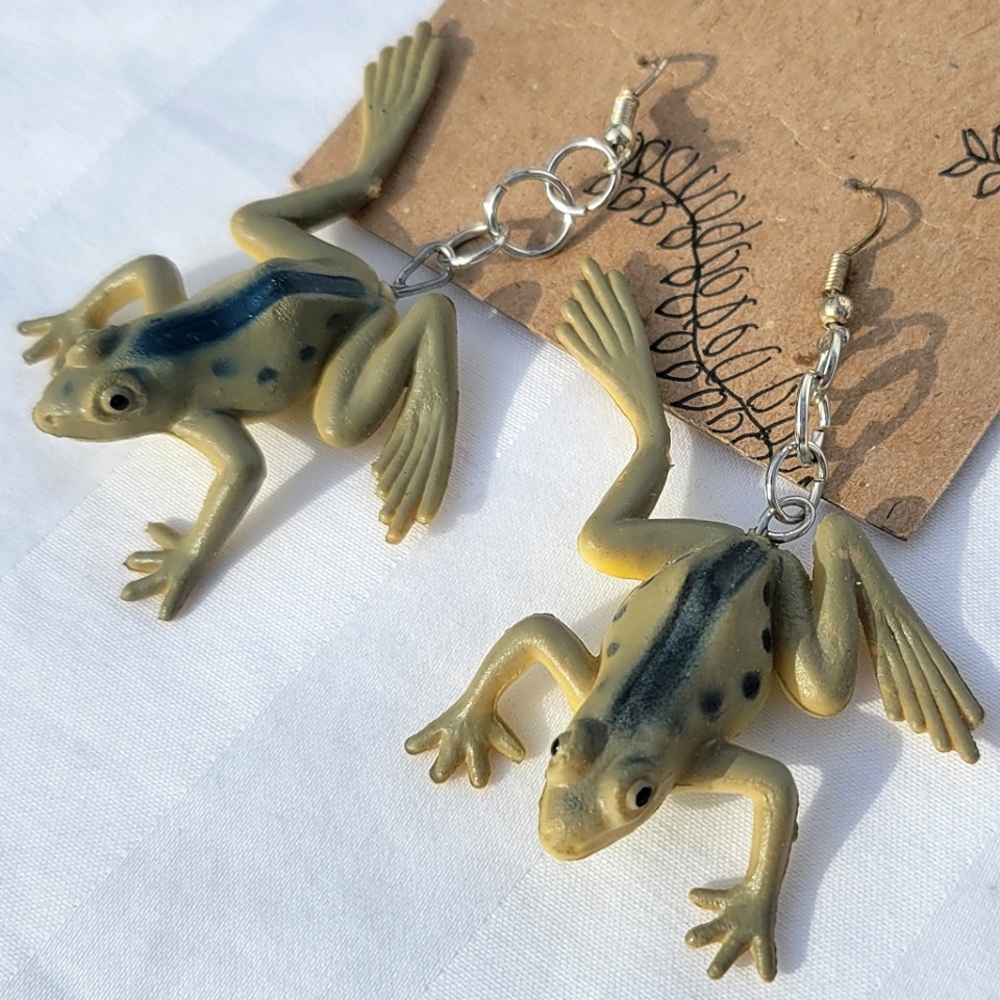 Handmade Frog Earrings Teal